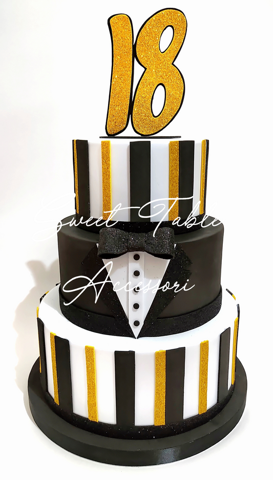 Torta 18° Compleanno Smoking 3 piani con papillon