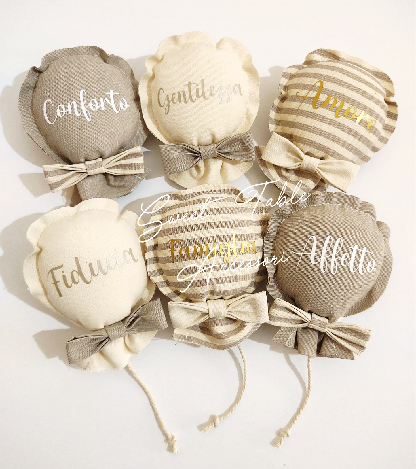 Sacchettino artigianale forma palloncino in tre varianti abbinate
