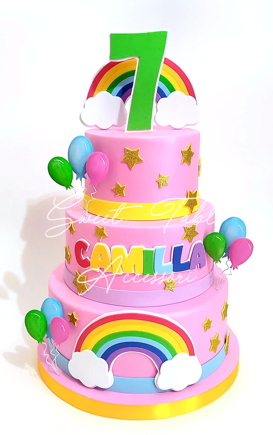 Torta Scenografica 3 piani palloncini e arcobaleno