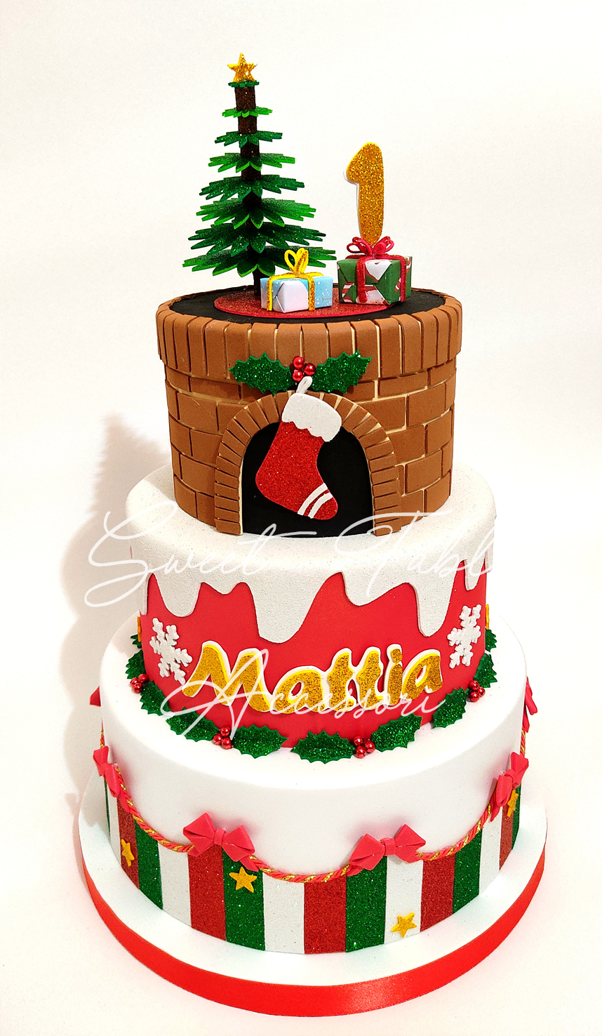 Torta Scenografica 3 piani natale fiocchi di neve