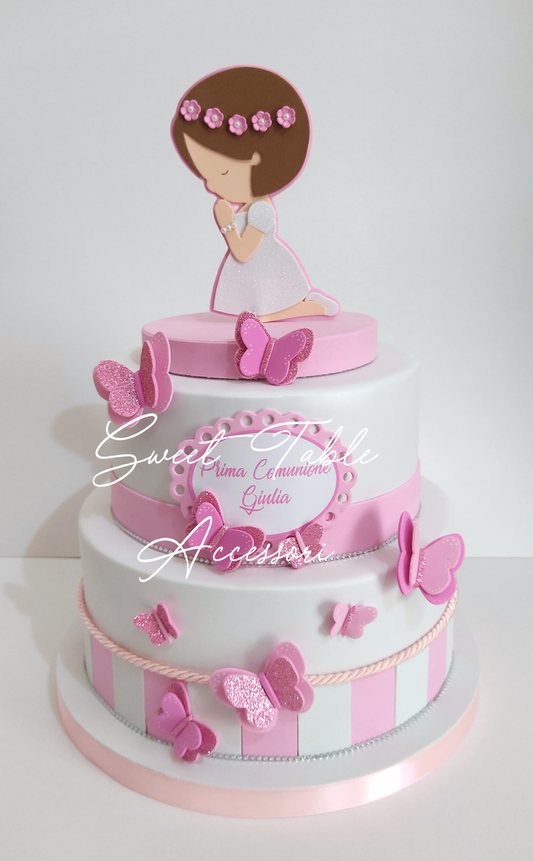 Torta scenografica Prima Comunione farfalle 2 piani