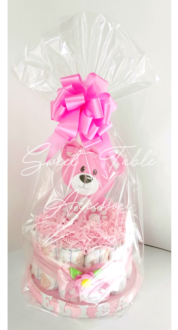 Torta pannolini 1 piano con decorazioni e topper in gomma eva