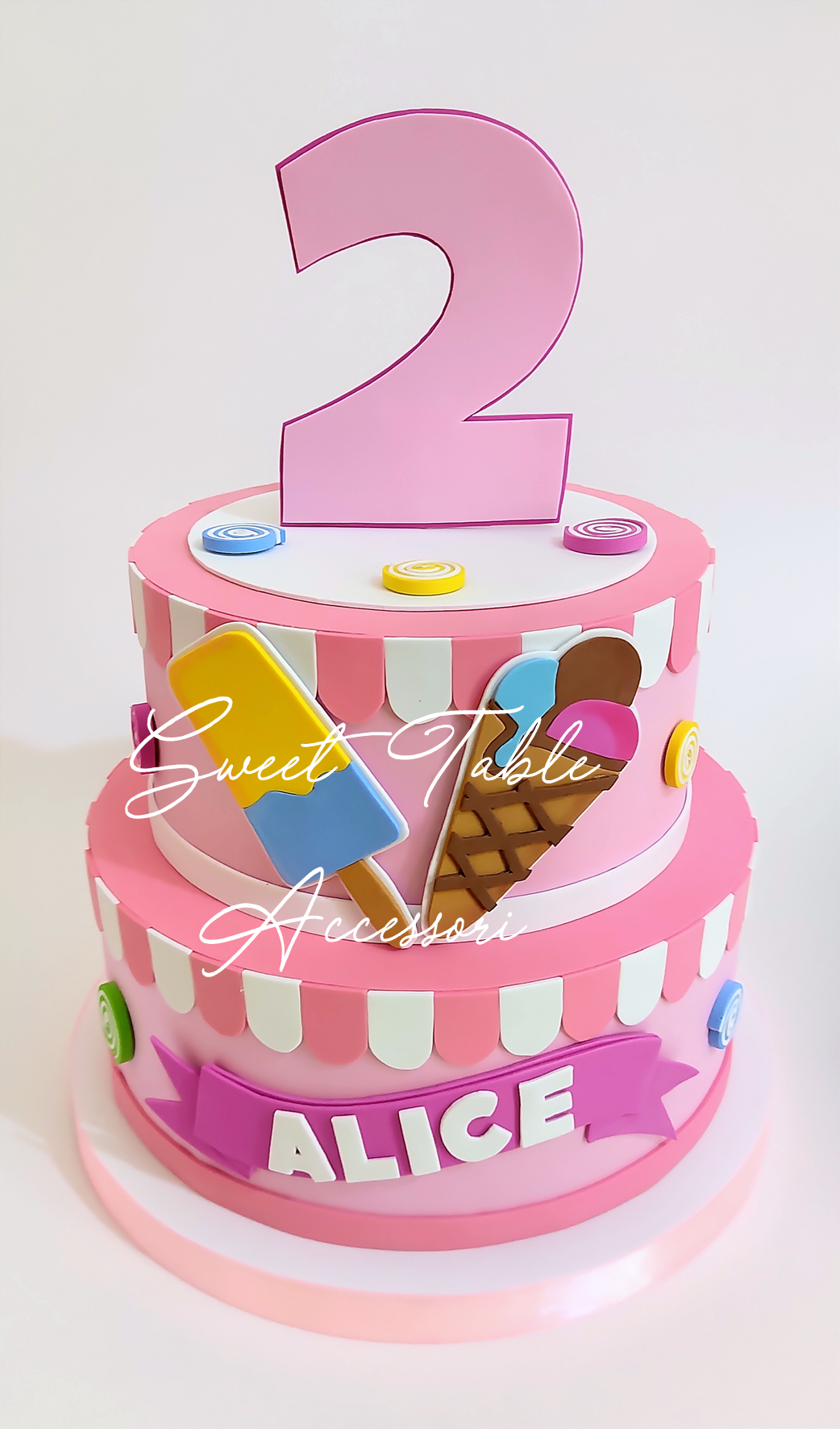 Torta Scenografica 2 piani caramelle e gelati