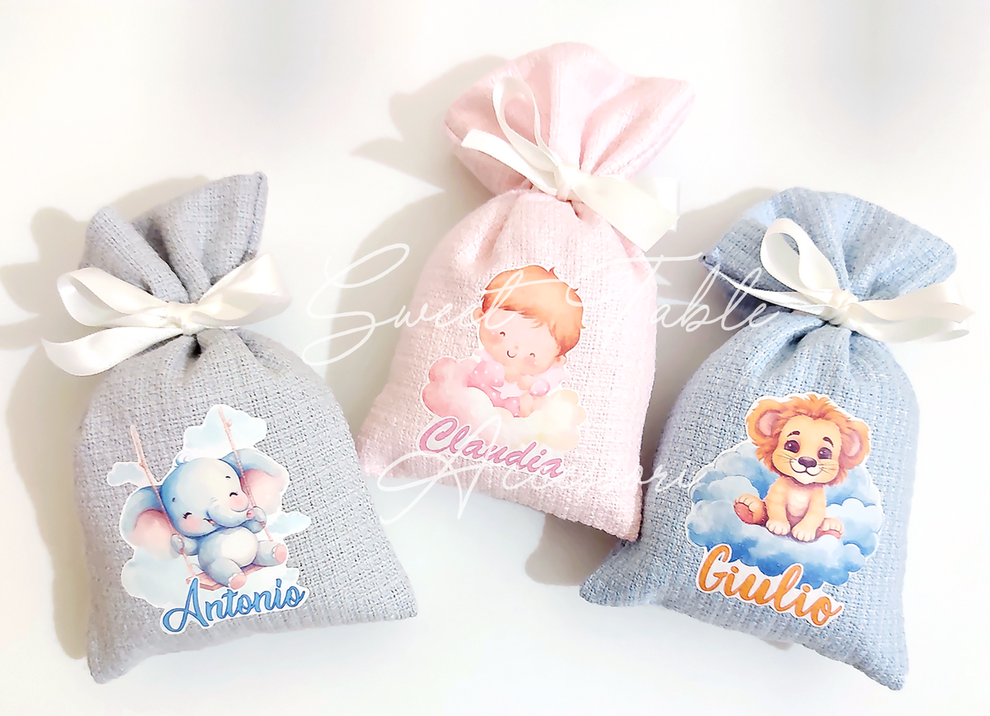 Sacchettino artigianale con immagine stampata e nome