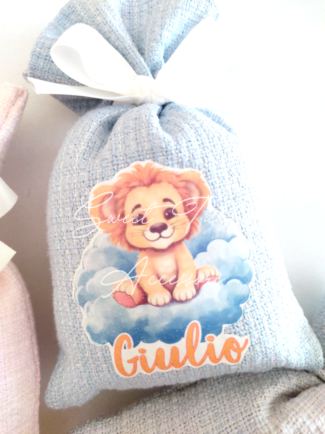 Sacchettino artigianale con immagine stampata e nome