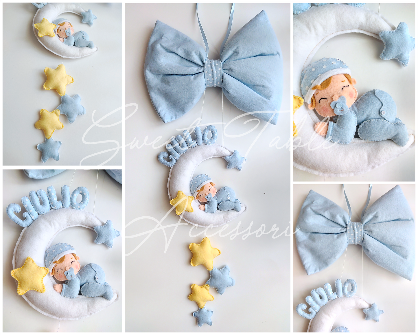 Fiocco nascita luna e stelle con bimbo