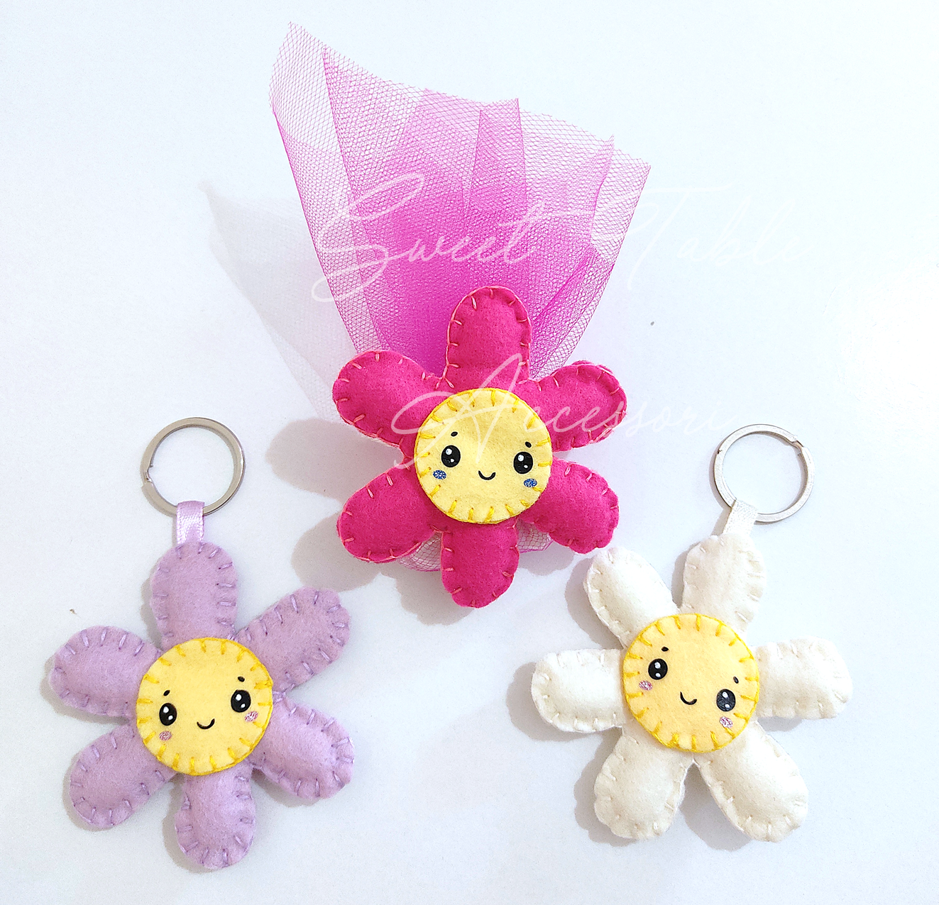 Bomboniera portachiavi o calamita in pannolenci Battesimo nascita