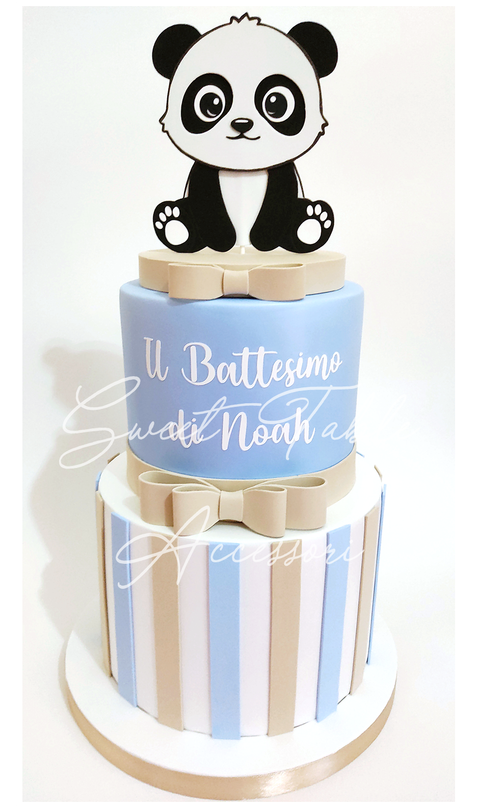 Torta scenografica 2 piani Battesimo/Nascita Panda