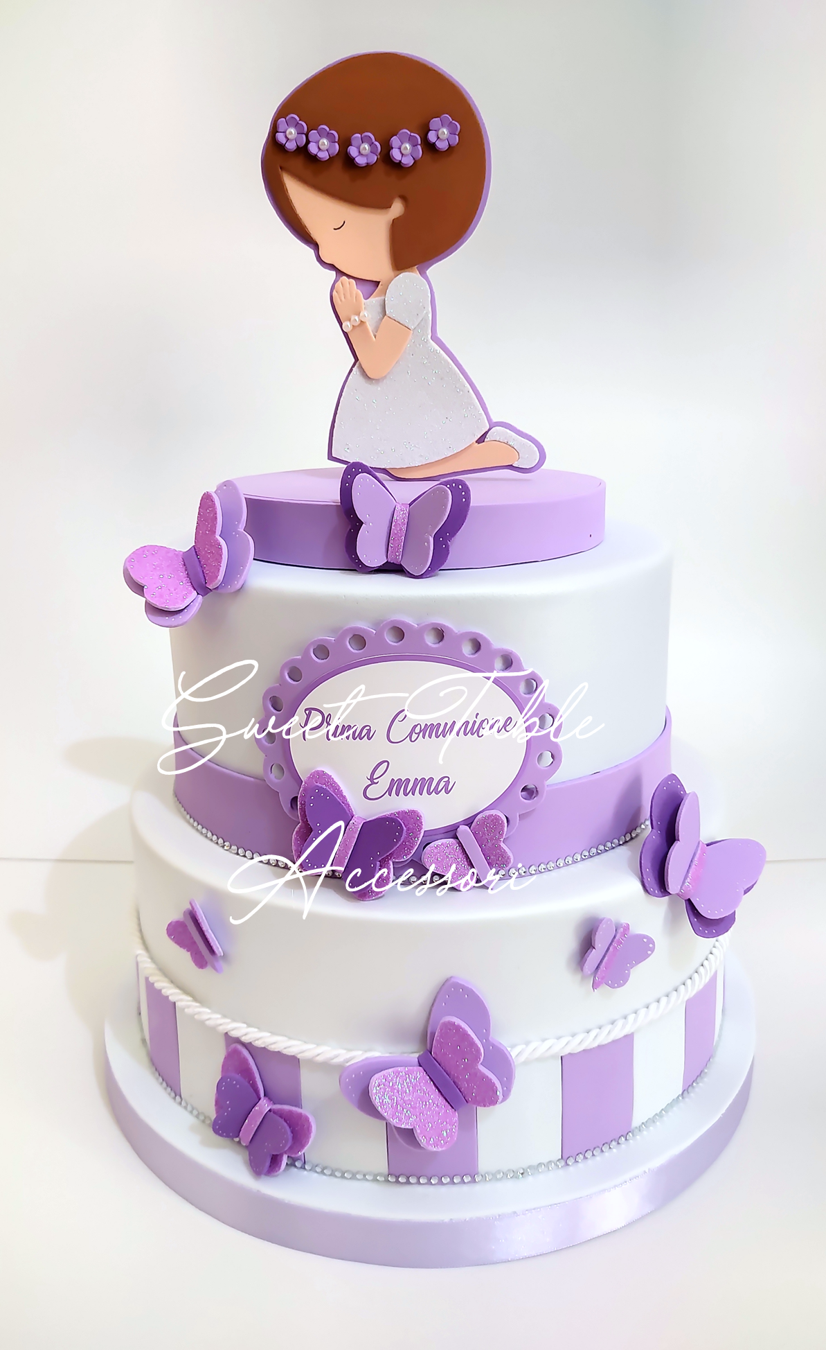 Torta scenografica Prima Comunione farfalle 2 piani