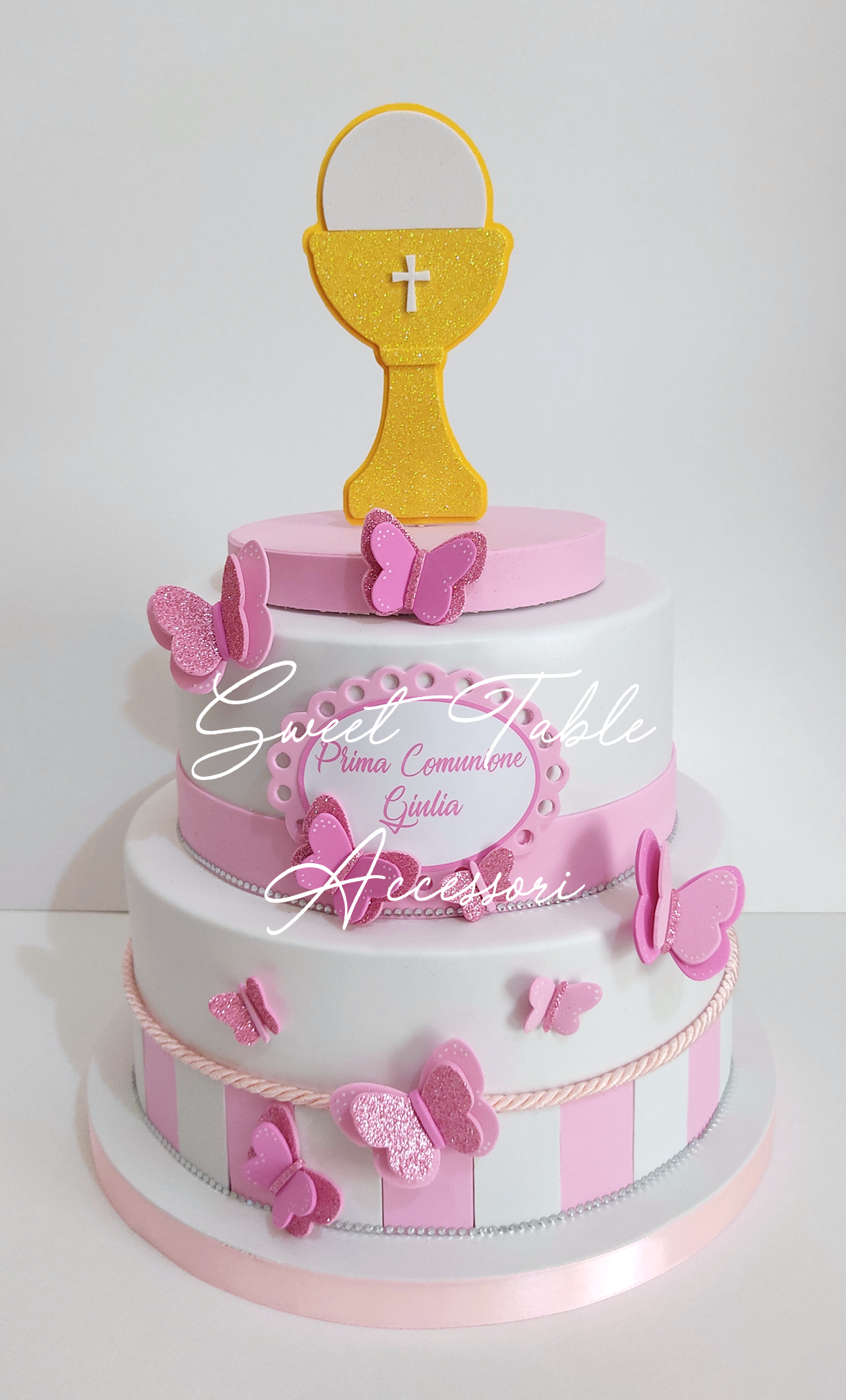 Torta scenografica Prima Comunione farfalle 2 piani
