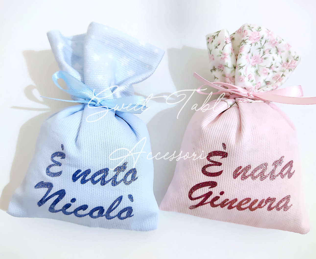 Sacchettino artigianale doppio tessuto con nome