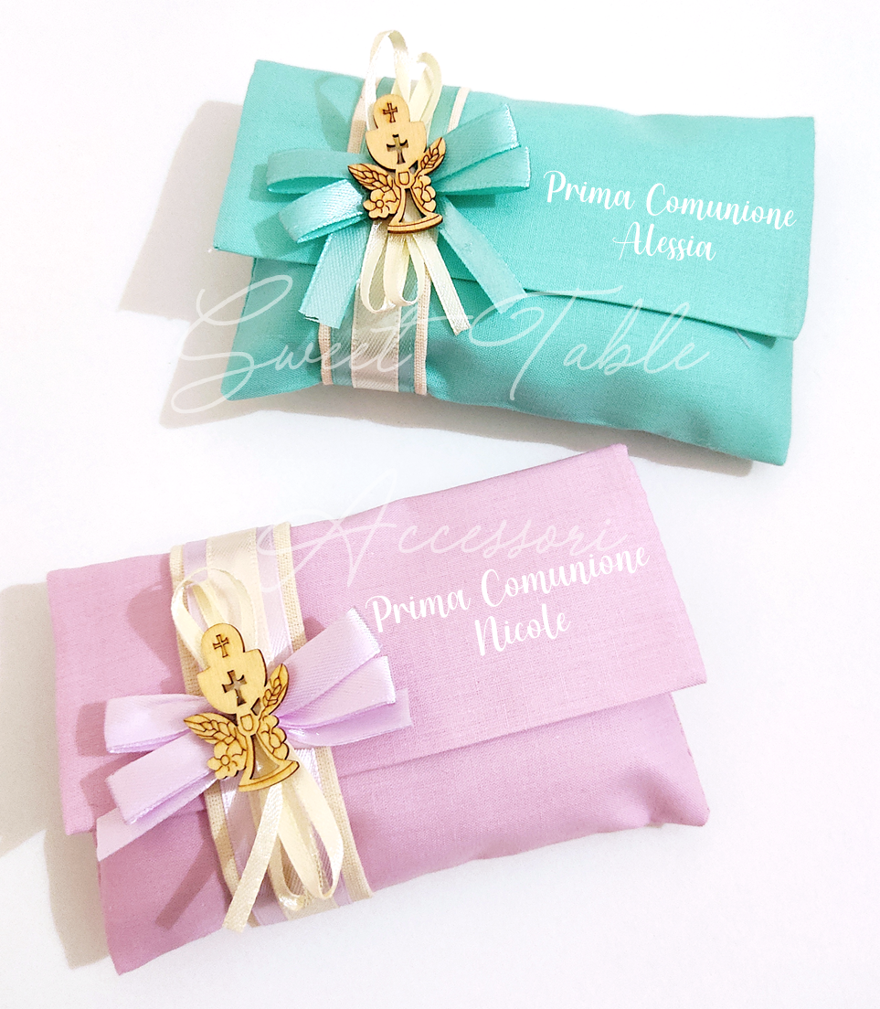 Pochette Prima Comunione con decorazione legno