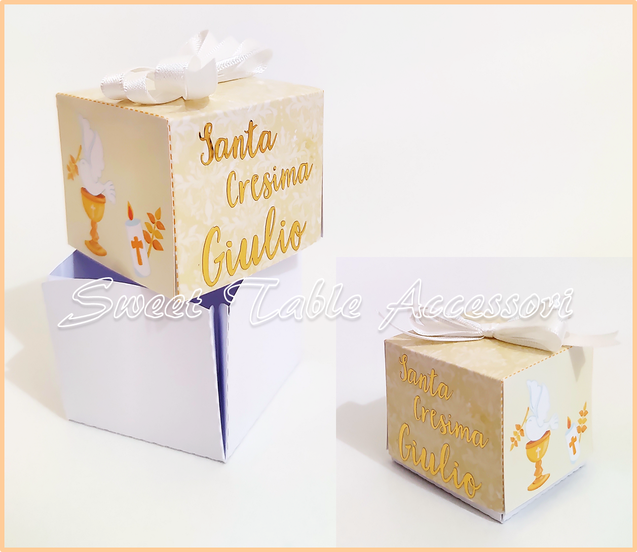 Scatolina cubo personalizzata con scritta in vinile