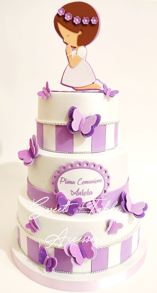 Torta scenografica Prima Comunione farfalle 3 piani