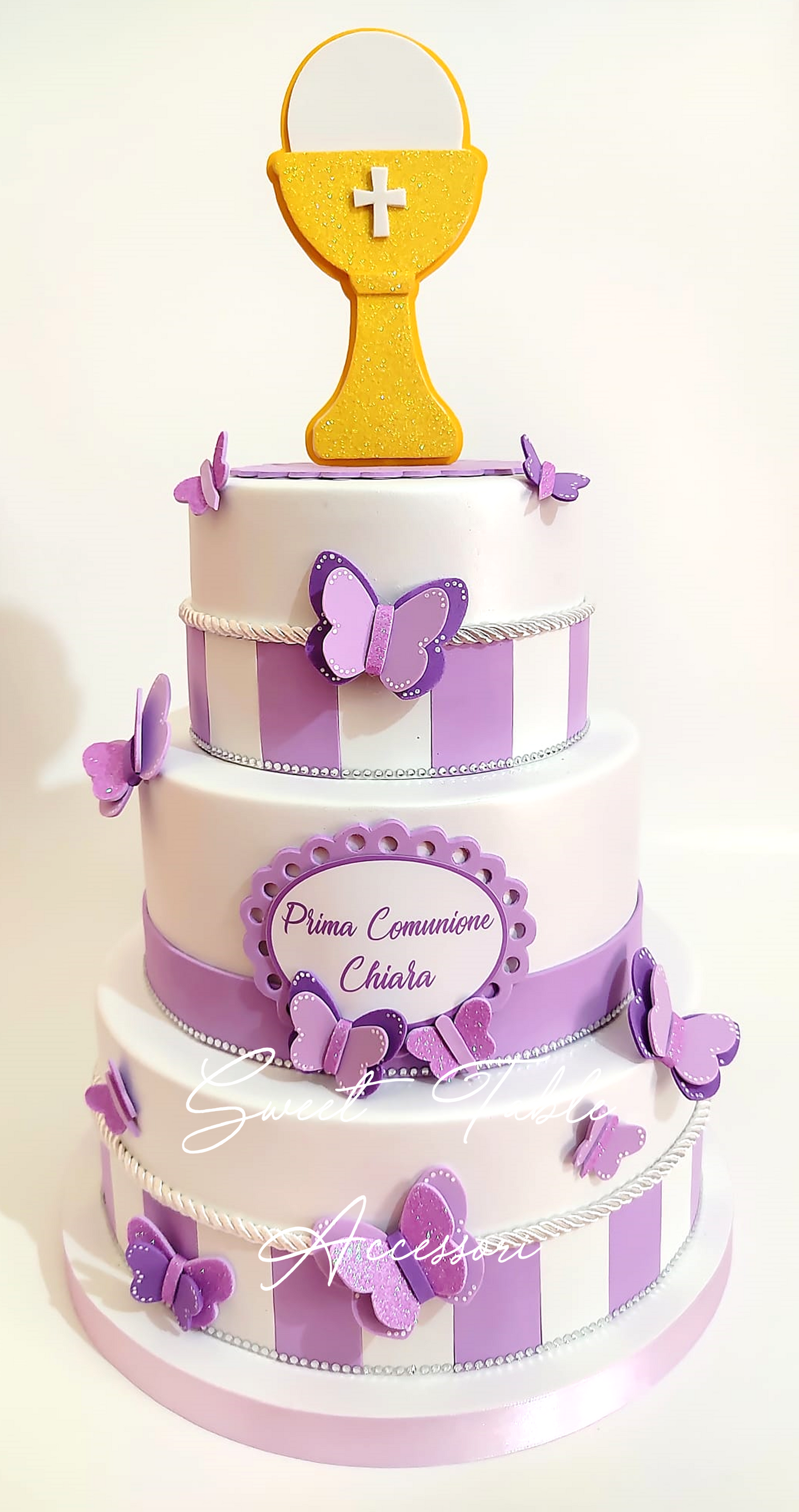 Torta scenografica Prima Comunione farfalle 3 piani